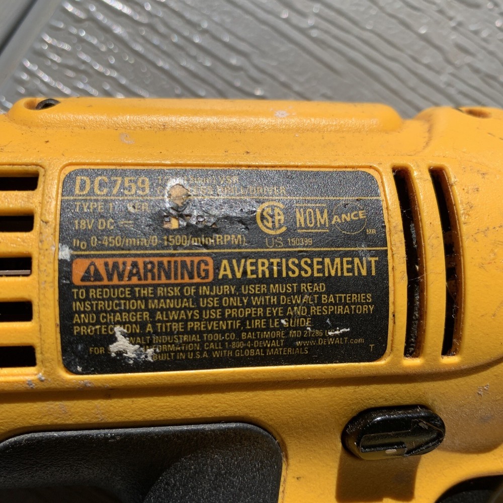 DEWALT DRILL 18 VOLT MODEL DC759 2 SPEED 1/2” DRILL DRIVER Tool Only