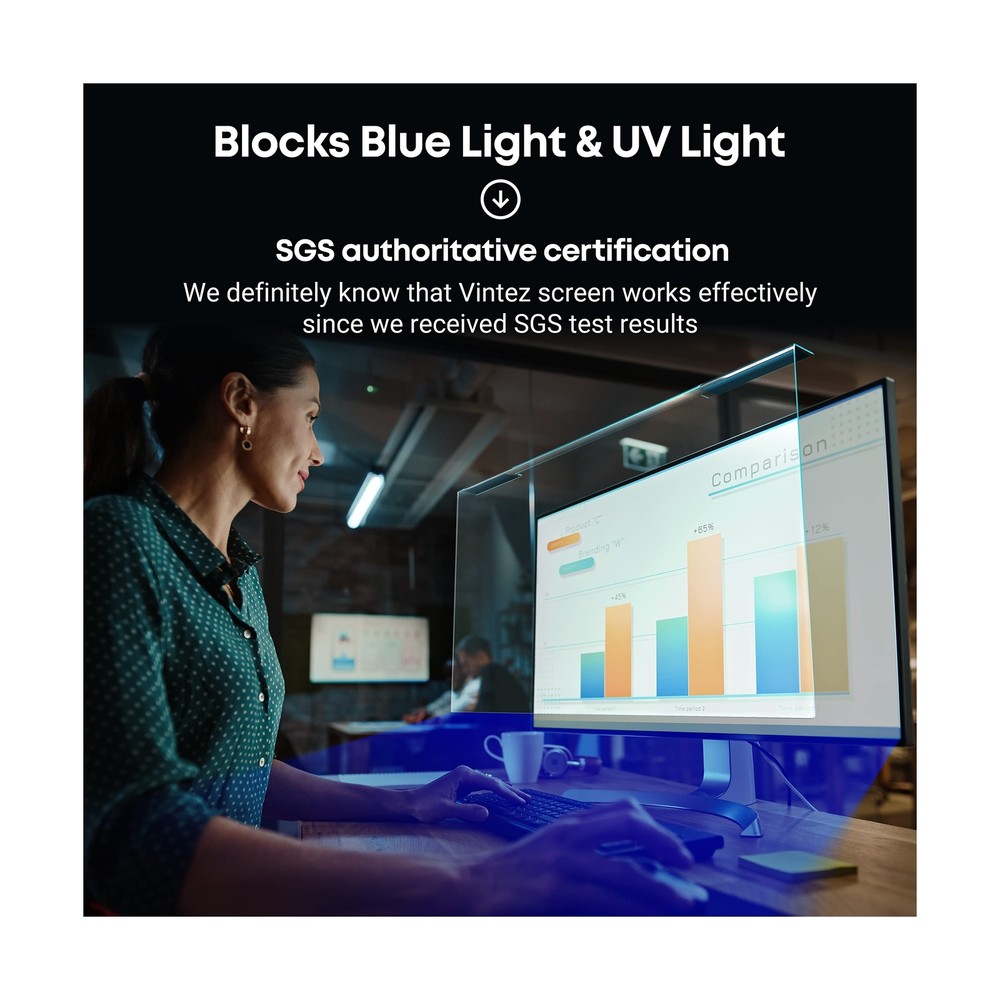 Blue Light Blocking Screen Protector Panel for 23 inch Diagonal LED PC Monito...