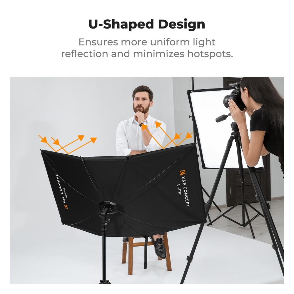Curved Reflector, Quick-Open Clamshell Light Reflector with Stand & Carrying ...