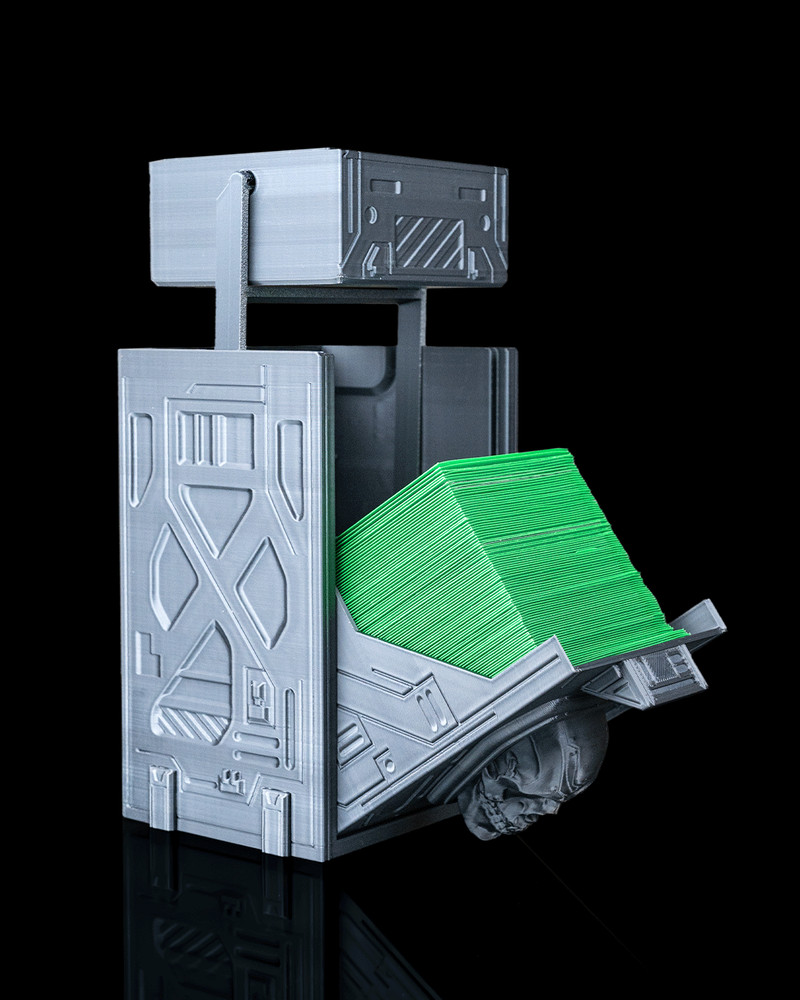 Core Decay Deck Box – 3D Printed Sci-Fi Skull Card Storage | Futuristic TCG Box