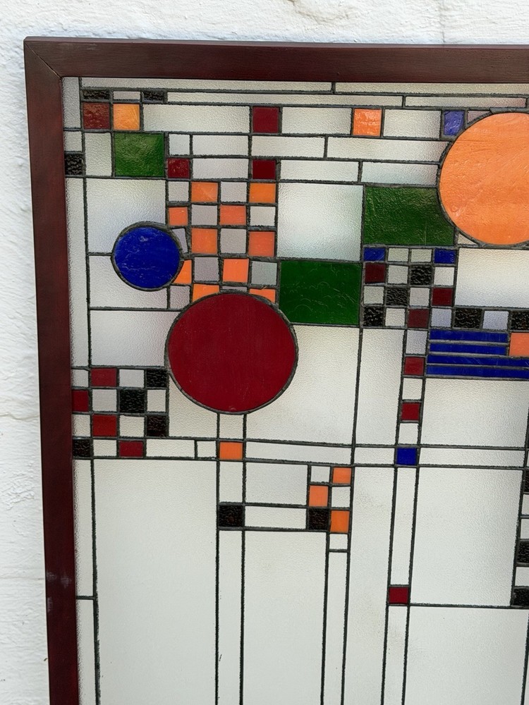After FRANK LLOYD WRIGHT Beautiful Stained Glass Window Panel 40” Suncatcher