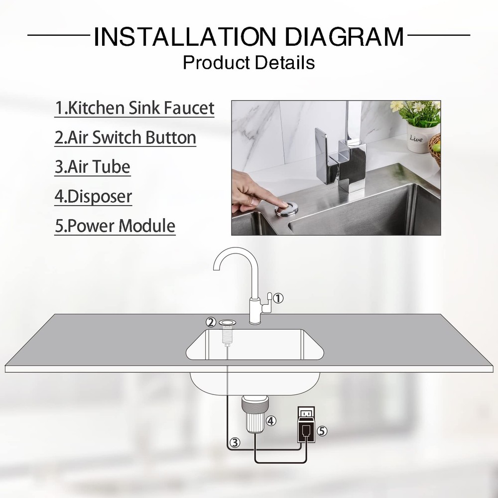Garbage Disposal Switch Kit with Long Button, Chrome (Brass Cover)