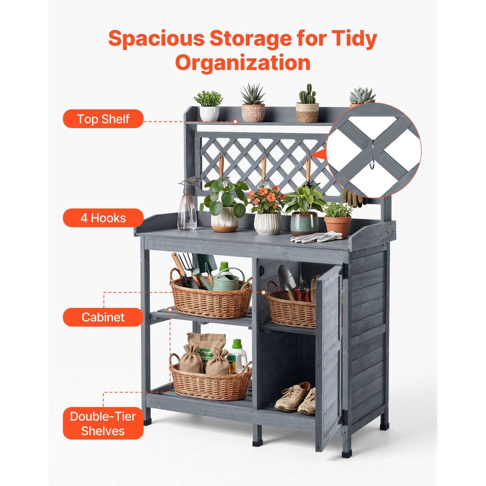 Uimoso Outdoor Wooden Gardening Table with Storage and Shelves