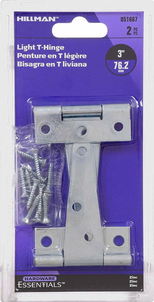 Hillman Hardware Essentials 851667 Light T-Hinges Zinc 3" -2 Pack