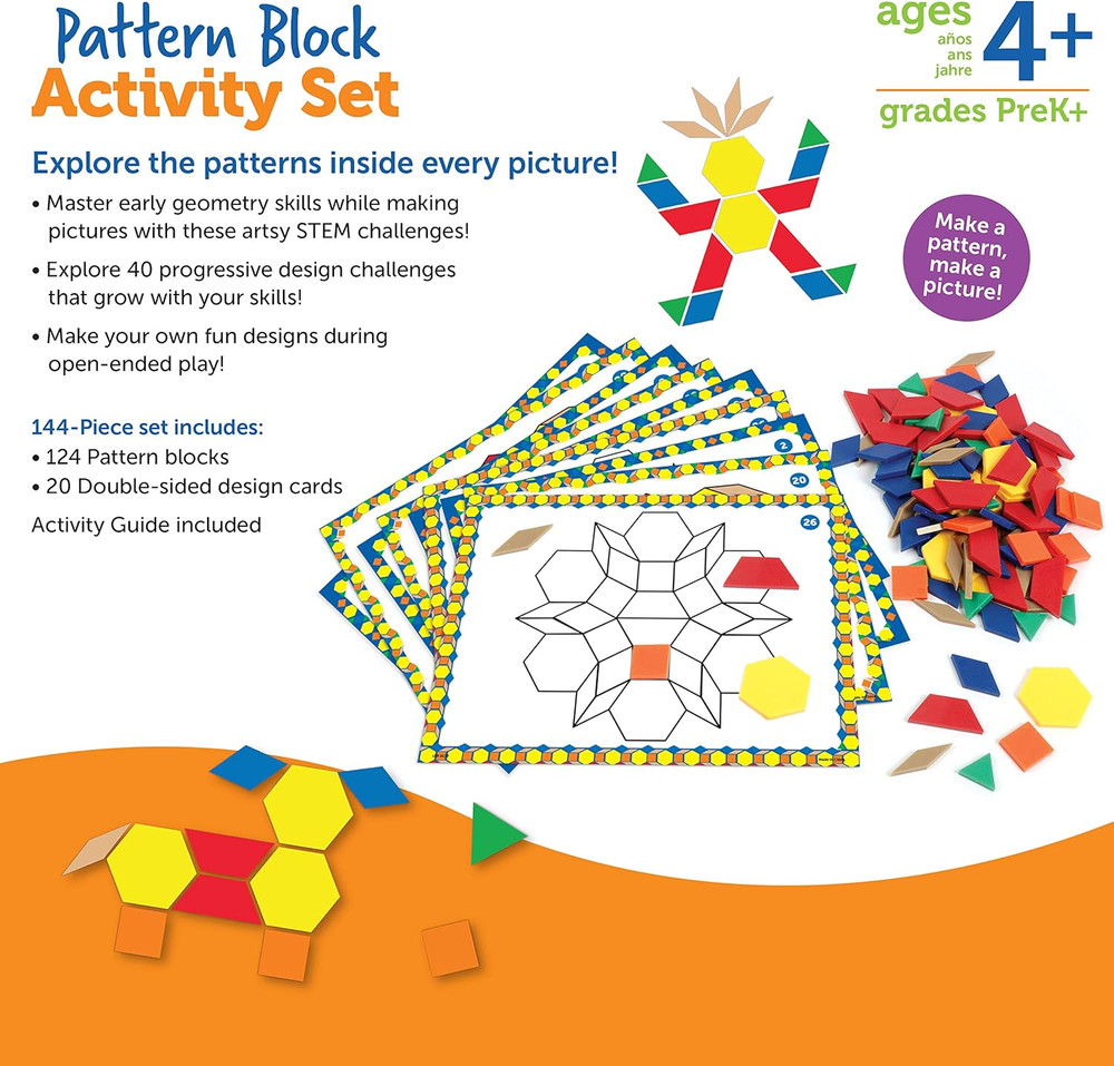 Pattern Block Activity Set, 20 Double-Sided Cards, Ages 4+
