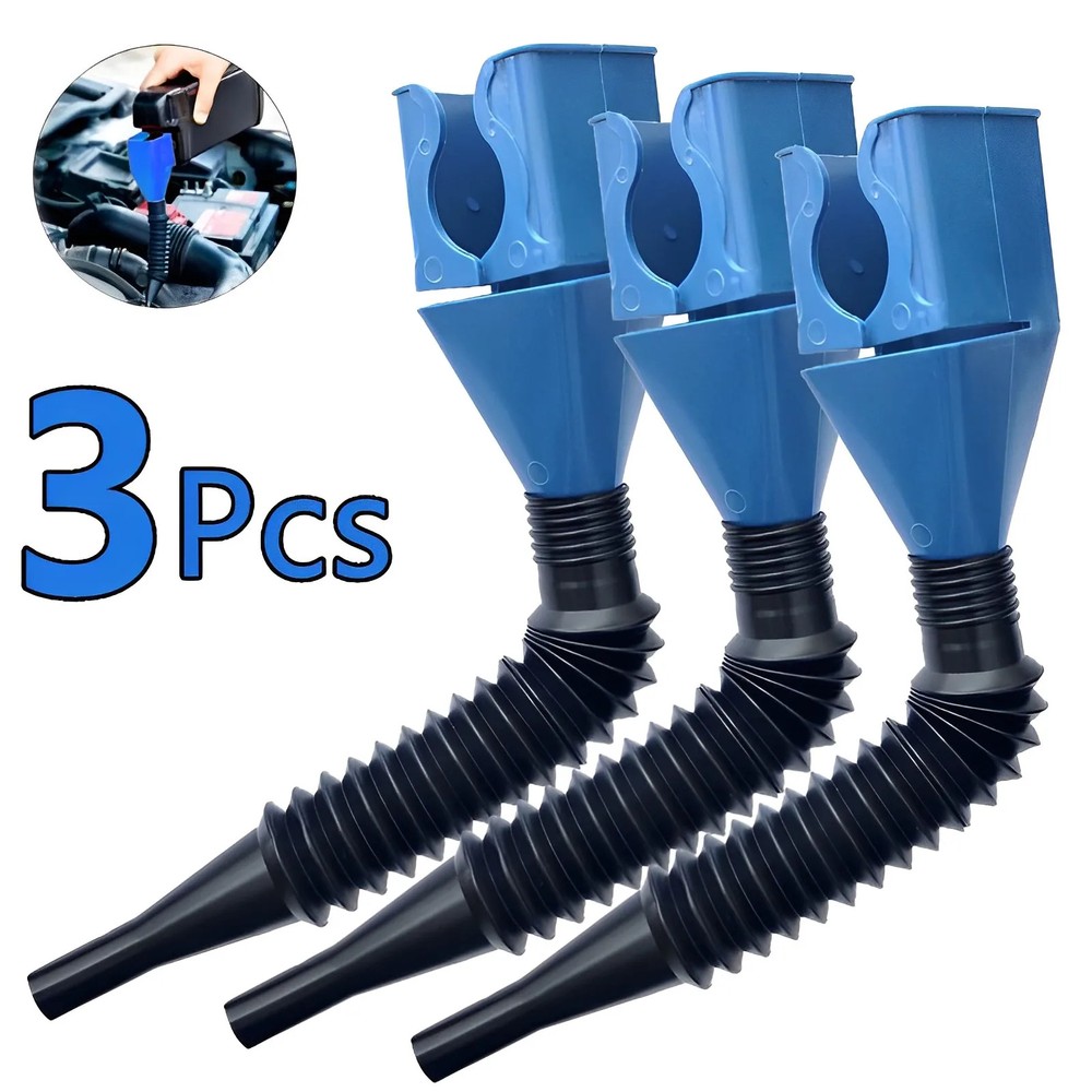 3Pcs Car Refueling Funnel Gasoline Foldable Engine Oil Funnel Tool Plastic
