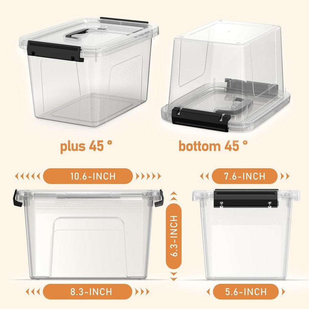 4 Pack Plastic Storage Bins with Lids and Handle, Clear Plastic Latching Box ...