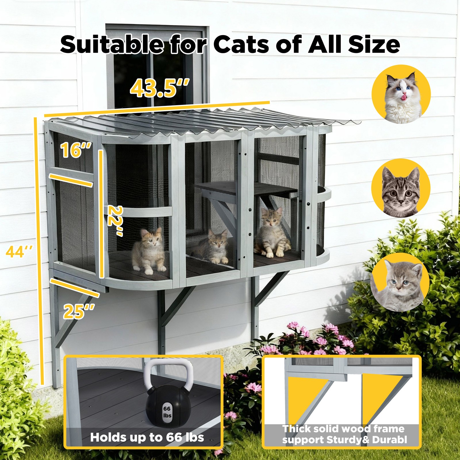 Cat Catio Expandable Window Box Enclosure for Multiple Indoor Cats All-Weather