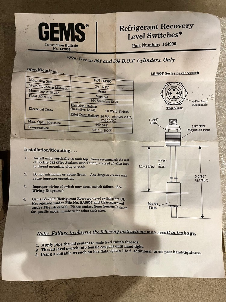 GEMS Level Sensor H25-197
