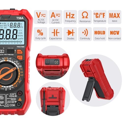 Digital Multimeter TRMS Manual Range Multimeter 9999 Counts NCV Detector red
