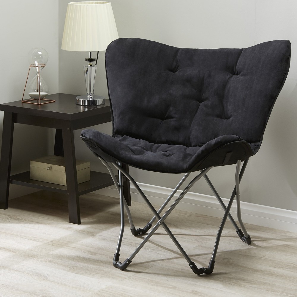 Micro Suede Fabric Butterfly Folding Chair, Black