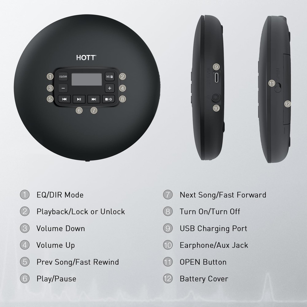 C204 Basic Portable CD Player with Anti-Skip Protection - AA Battery Powered,...