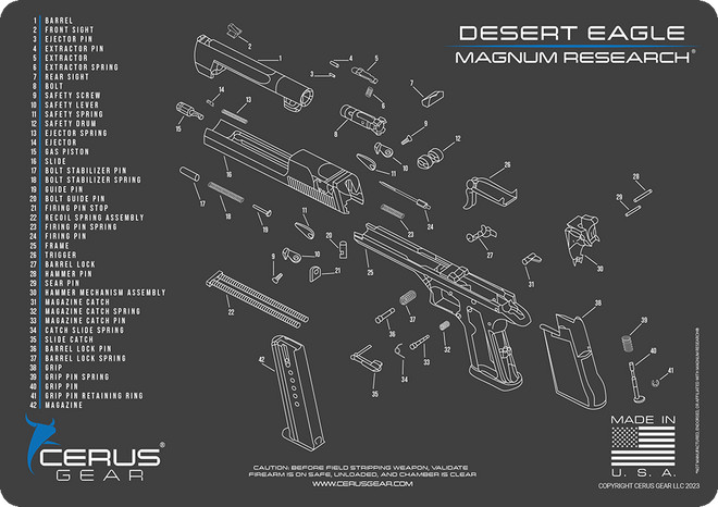 MAGNUM RESEARCH DESERT EAGLE SCHEMATIC HANDGUN MAT