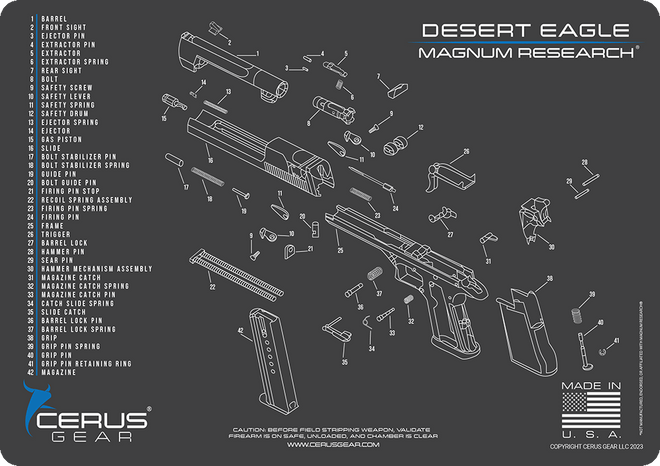 MAGNUM RESEARCH DESERT EAGLE SCHEMATIC HANDGUN MAT