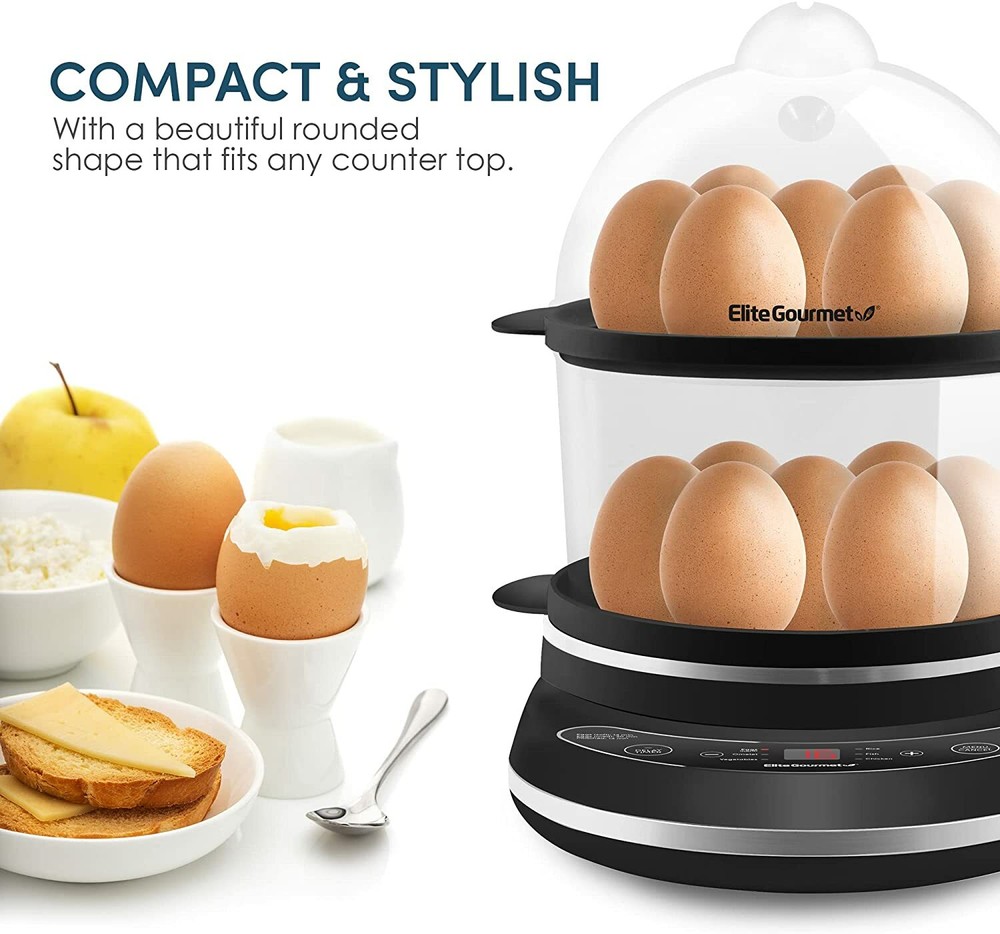Elite Gourmet Easy Egg Cooker Programmable Presets and Delay Timer, BPA Free