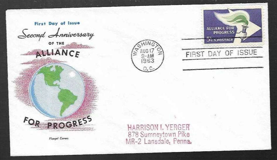 ALLIANCE FOR PROGRESS LATIN AMERICAN art 1963 FLUEGEL CACHET  FDC