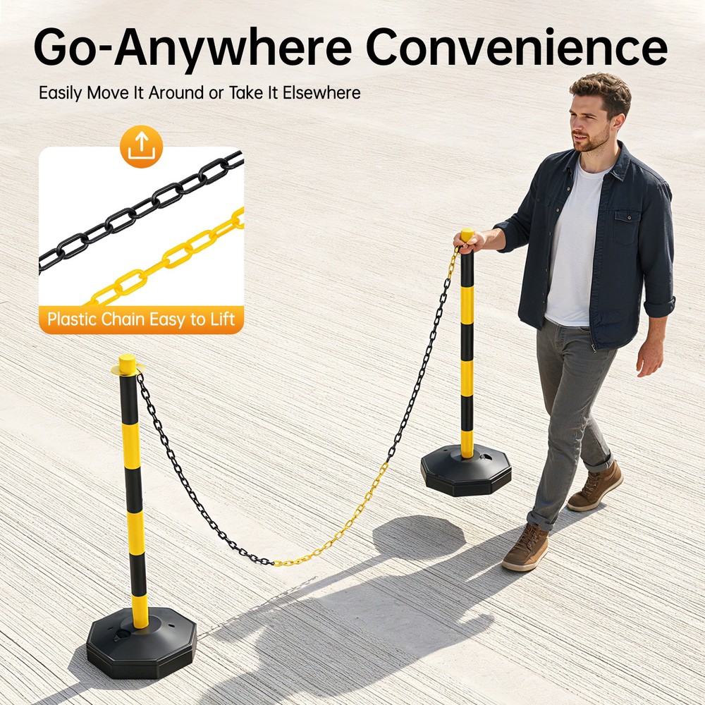 6 Pack Traffic Cones Adjustable Delineator Post Portable Parking Pole W/ Chains