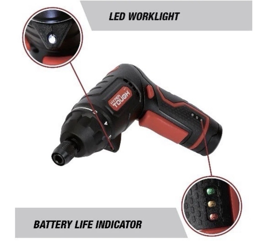 HYPER TOUGH 4V Rotating Head Cordless Screwdriver 2-Position Handle 6062