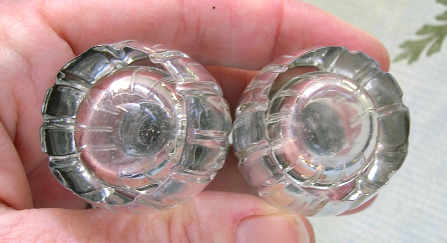 GLASS STERLING ENAMEL SALT AND PEPPER SHAKERS VINTAGE DANISH EXCELLENT CONDITION