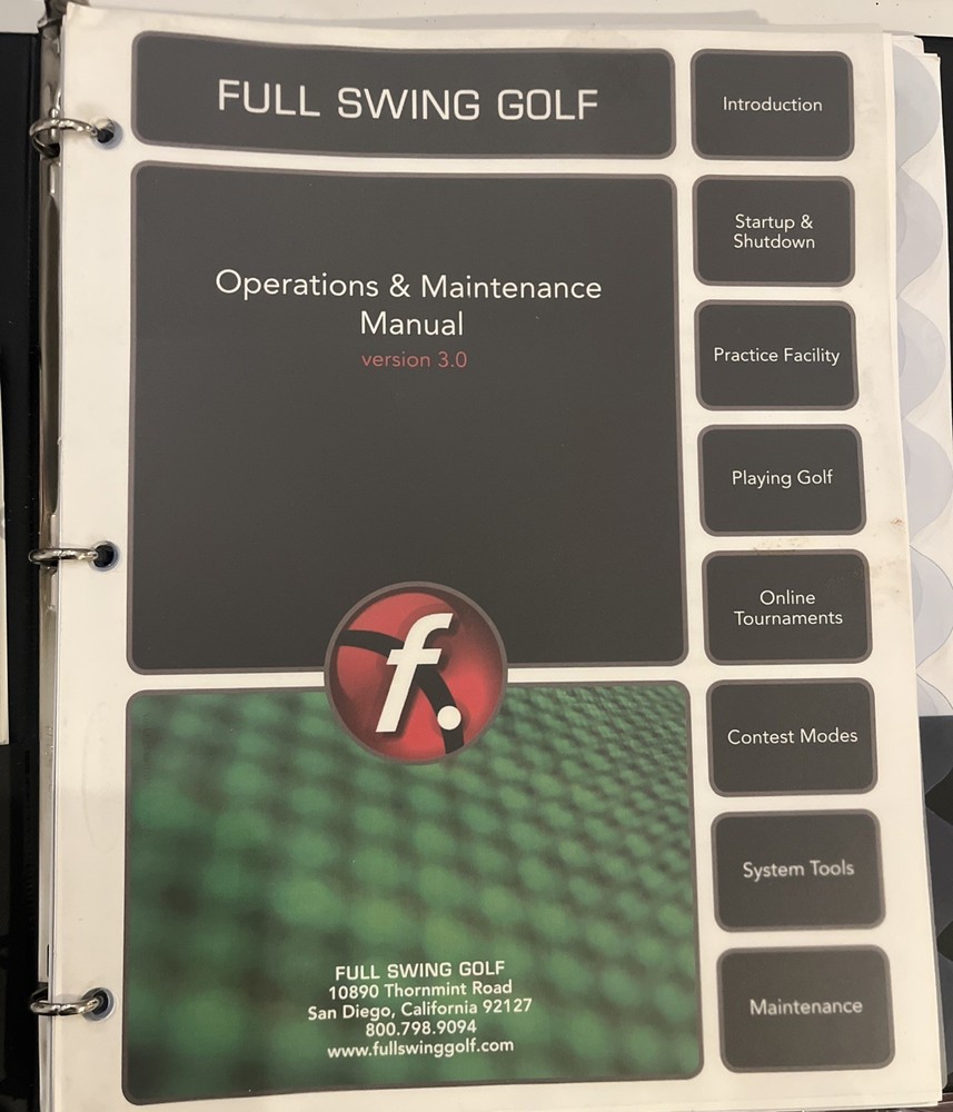 Full Swing Golf Simulator Tribute 2.0 4808 Software Operation Manual Kit