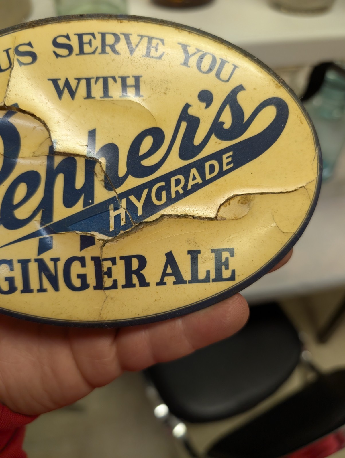 Pepper's Hygrade Ginger Ale Celluloid Advertising Sign Ashland Pa Crystaline