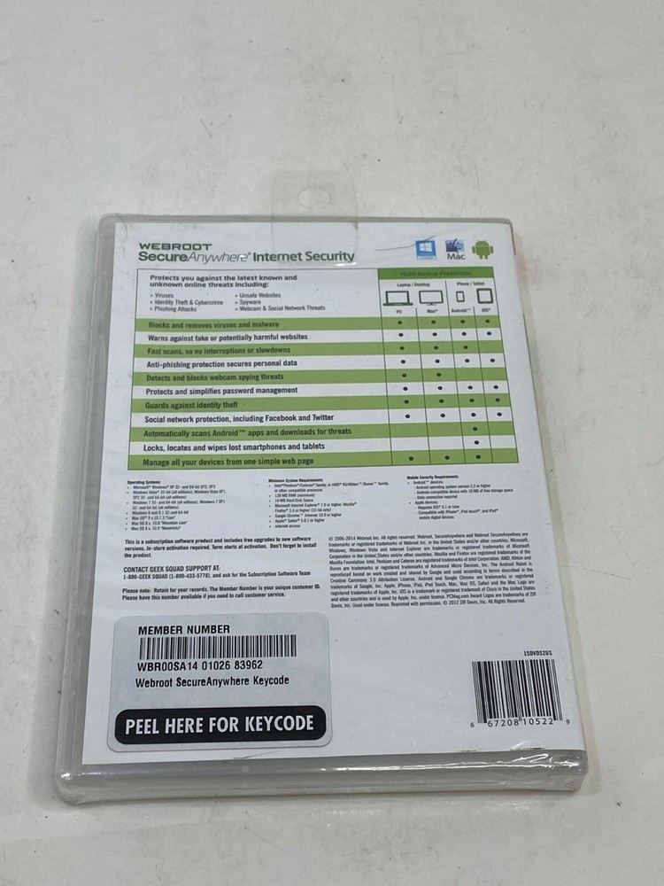 Webroot Secure Anywhere PC/Mac/Mobile Android & iOS-3 Devices Internet Security