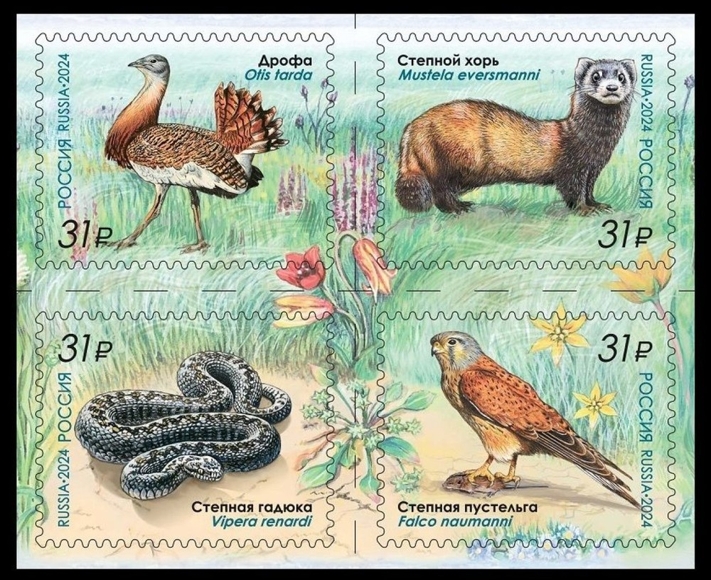 RUSSIA 2024 FAUNA Animals from Askania Park BIRD SNAKE WEASEL - MNH