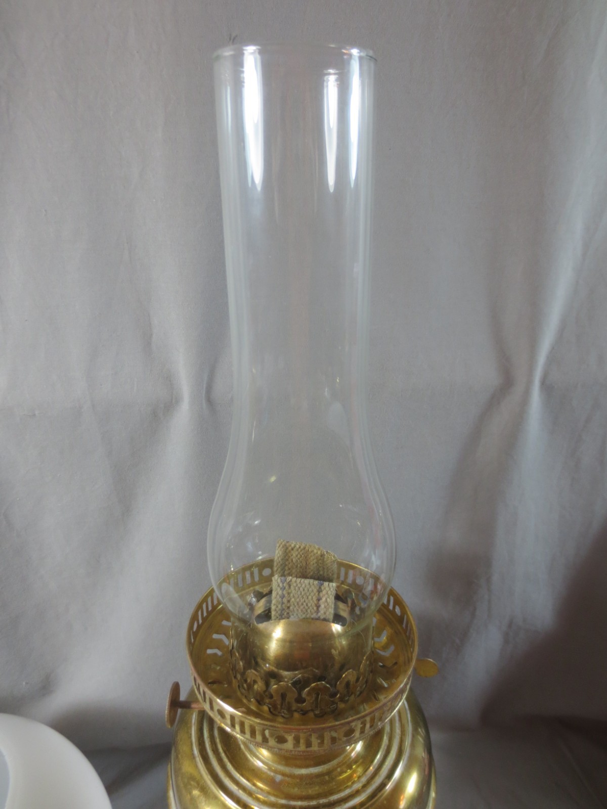 Vintage Made In England Brass Duplex Oil Lamp Chimney & Shade Shepards Hut Lamp