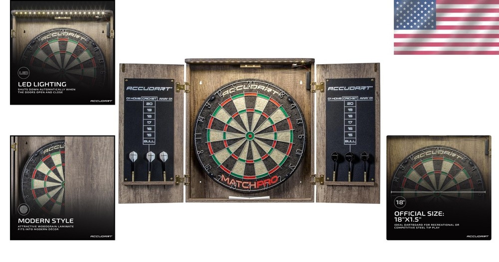 Official 18" Match Pro Dartboard Set with Automatic LED & Dart Storage Features