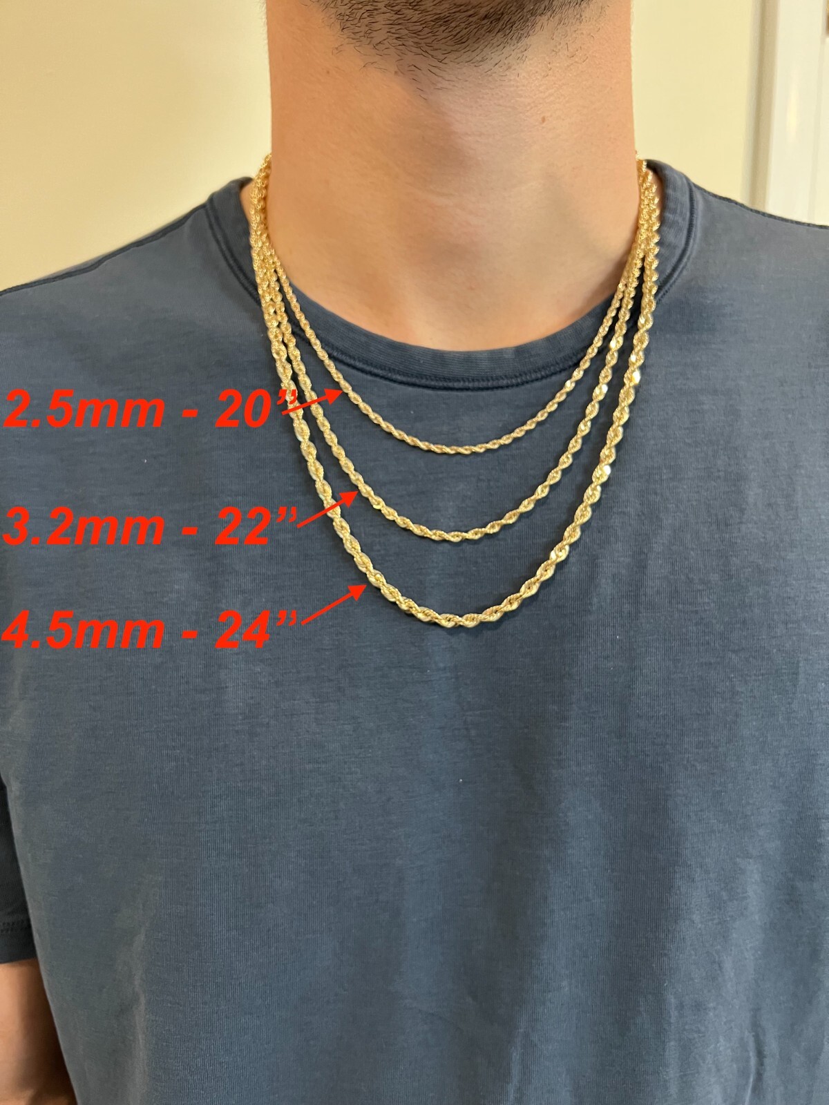 Men's Women's Real 10k Yellow Gold Hollow Rope Chain Necklace 1.5mm-4.5mm 16-30"