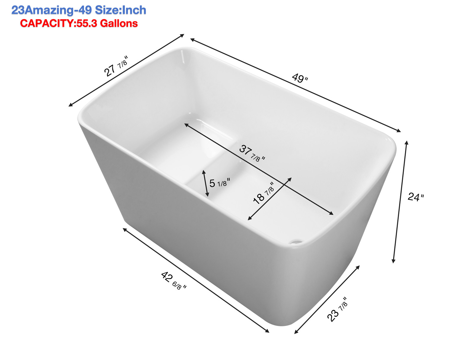 49" Freestanding Bathtub with Integrated Seat, Acrylic Stand Alone Soaking Tub