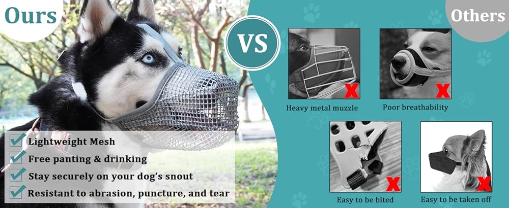 Dog Muzzle, Patented Mesh Muzzles for Small Medium Lar Dogs,