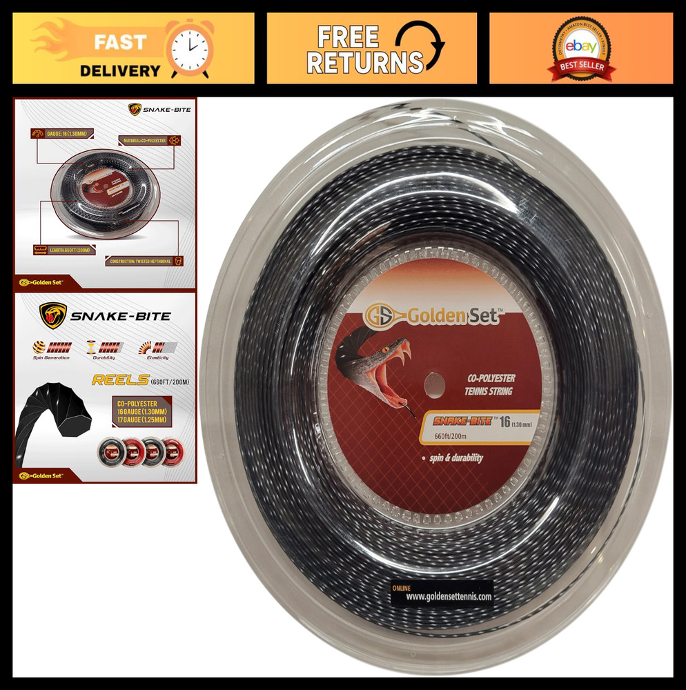 High-Performance Snake-Bite Polyester Tennis String - Durable, Spin-Friendly, 16