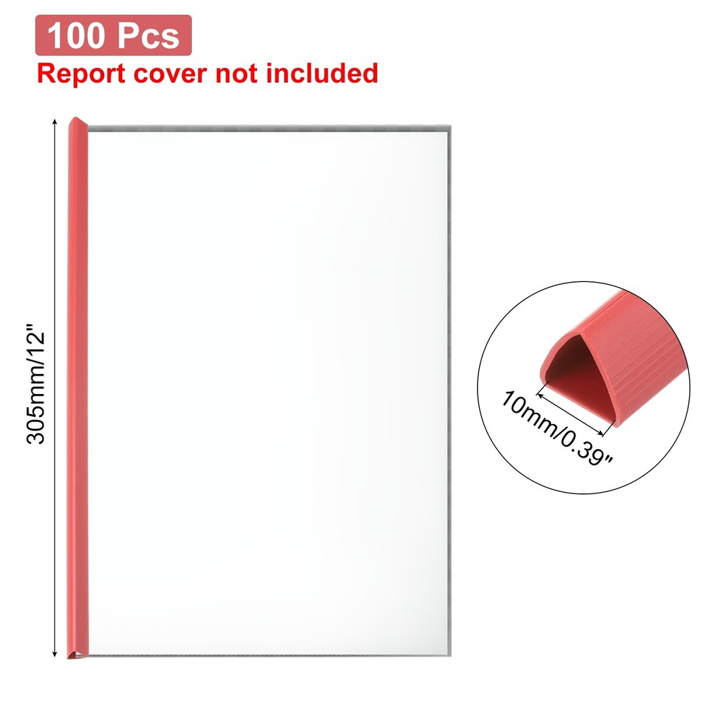 100Pcs Binding Bars, 10mm Binding Bars 70 Sheets Capacity, Red