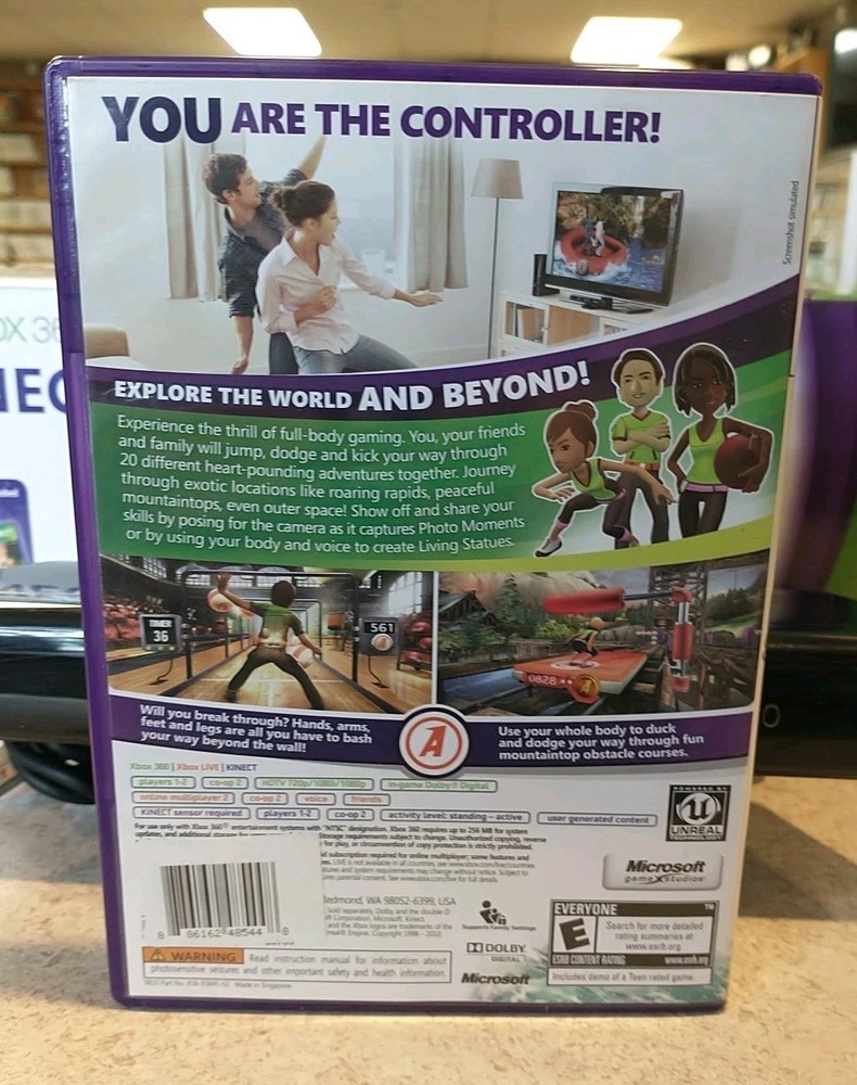 Authentic Xbox 360 Kinect Sensor Black + Kinect Adventures Game + US Seller