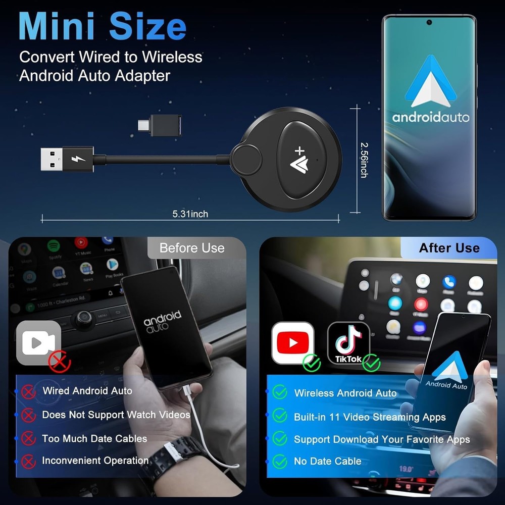 Android Auto Wireless Adapter with Video Streaming Support & Download