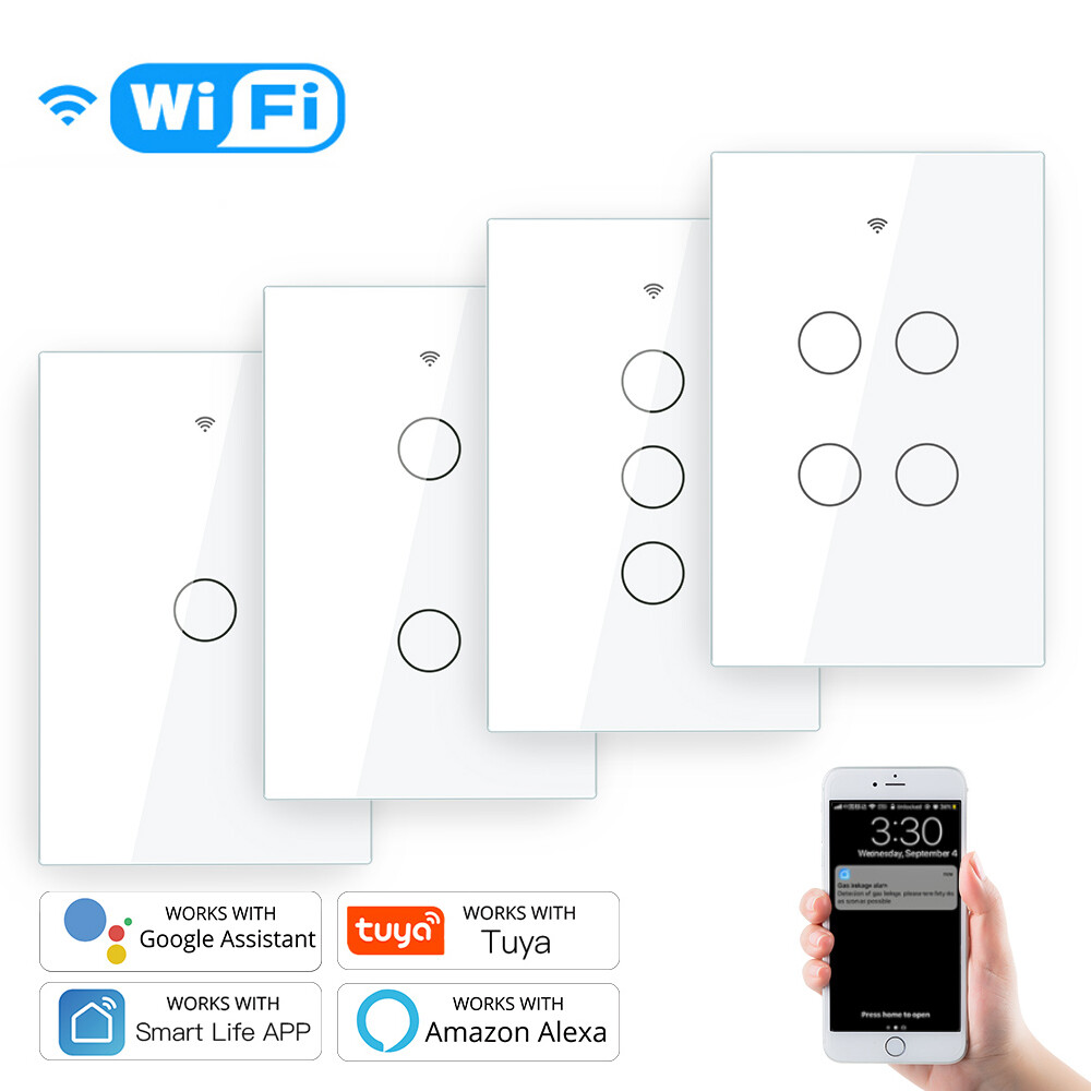Smart Life WiFi Wall Light Touch Switch US Plug Wireless RF Remote for Alexa/APP