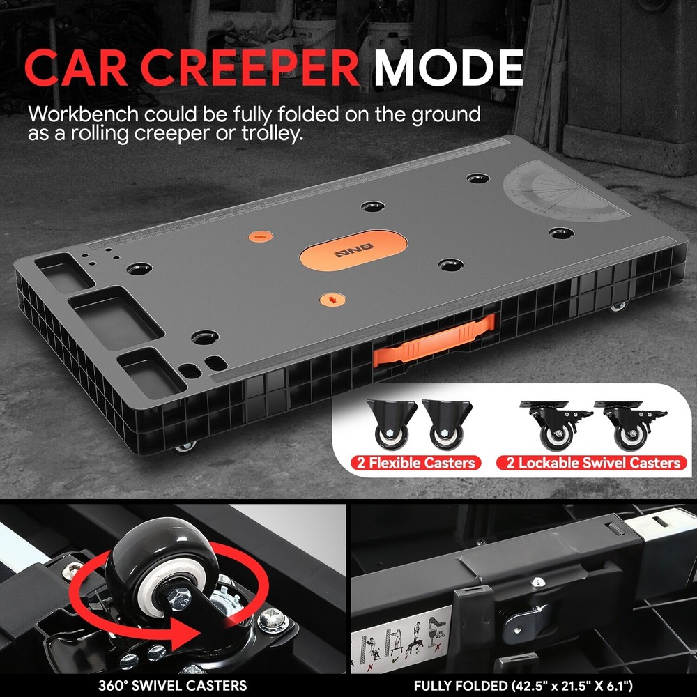 [5-In-1] Heavy Duty Adjustable Height Folding Workbench Work Table w/ 4 Wheels