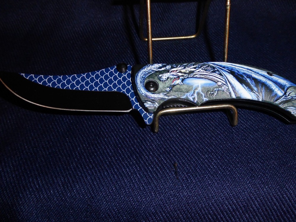 Edge Rite Blue DRAGONSCALE FOLDER FOLDING KNIFE SPRING ASSISTED