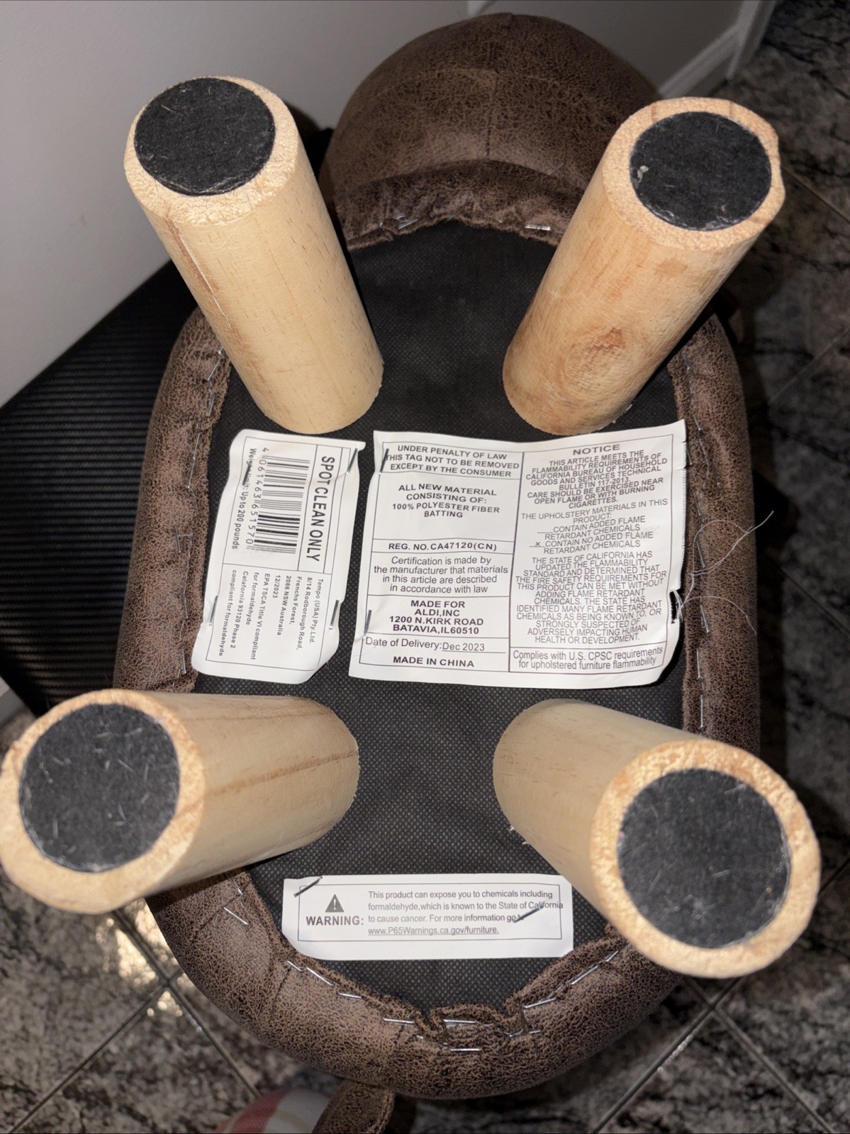 Kids foot rest Faux leather Bear With Wooden Legs