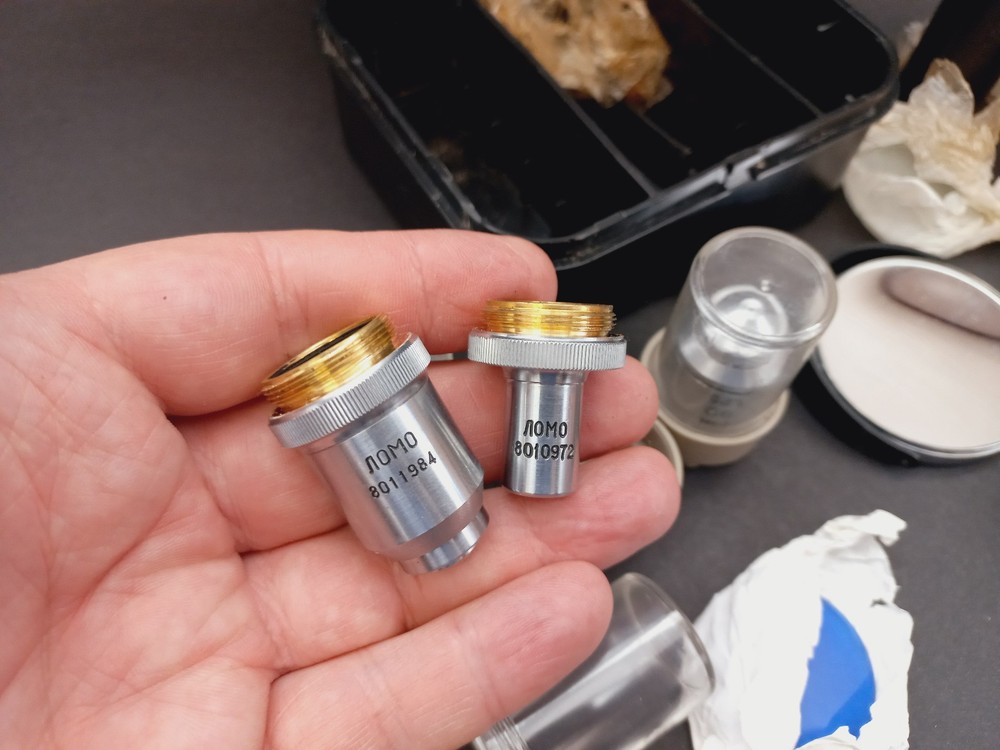 Soviet Vintage Microscope Lens LOMO New!!! Set, USSR Microscope Accessories