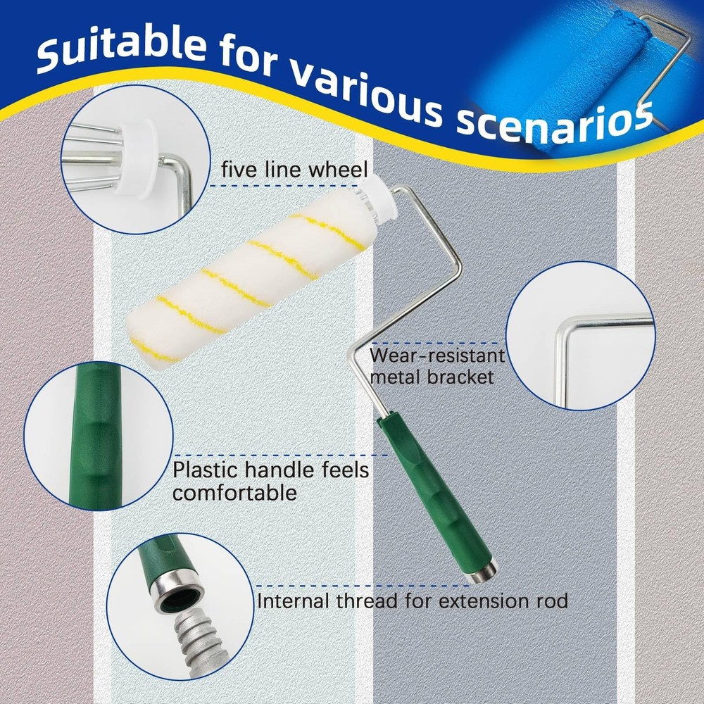 18 Piece Paint Roller Kit with Extension Pole, 9" & 4" Roller Frames, 6 Paint...