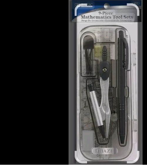 9 Piece Math Tool Sets, Rulers, Protractor, Mechanical Pencil, Compass