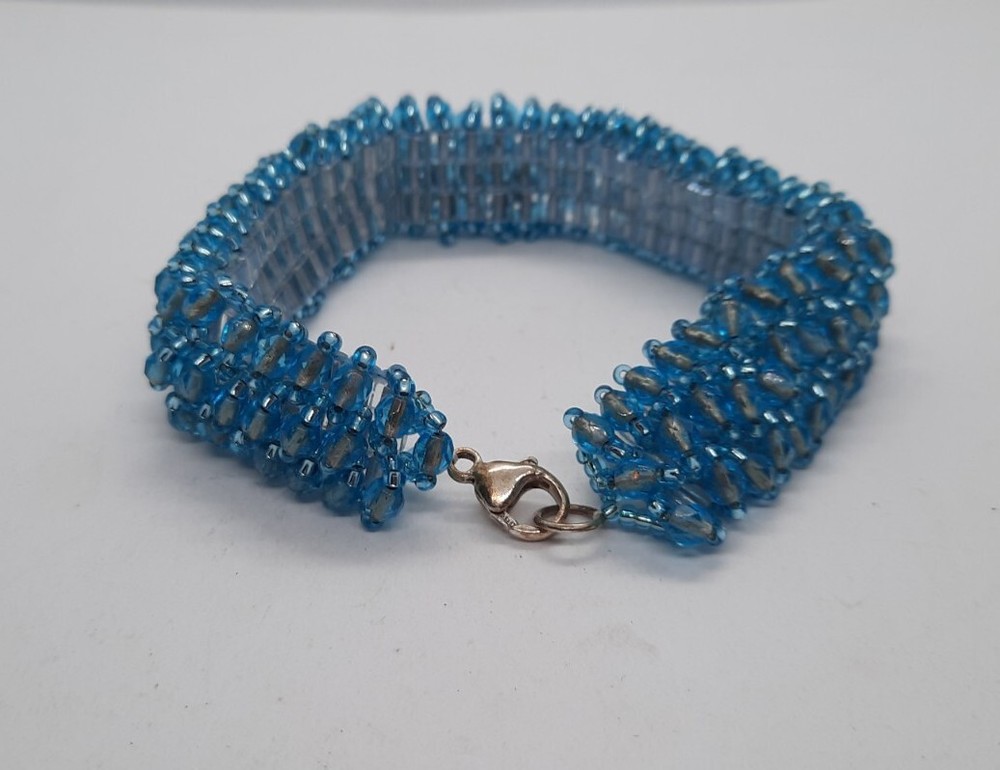 Vintage Teal Beaded 925 Bracelet 7"