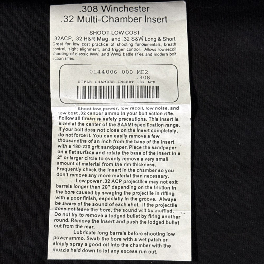 .308 Winchester To .32 Multi-Chamber Insert/Adapter/Reducer Sleeve