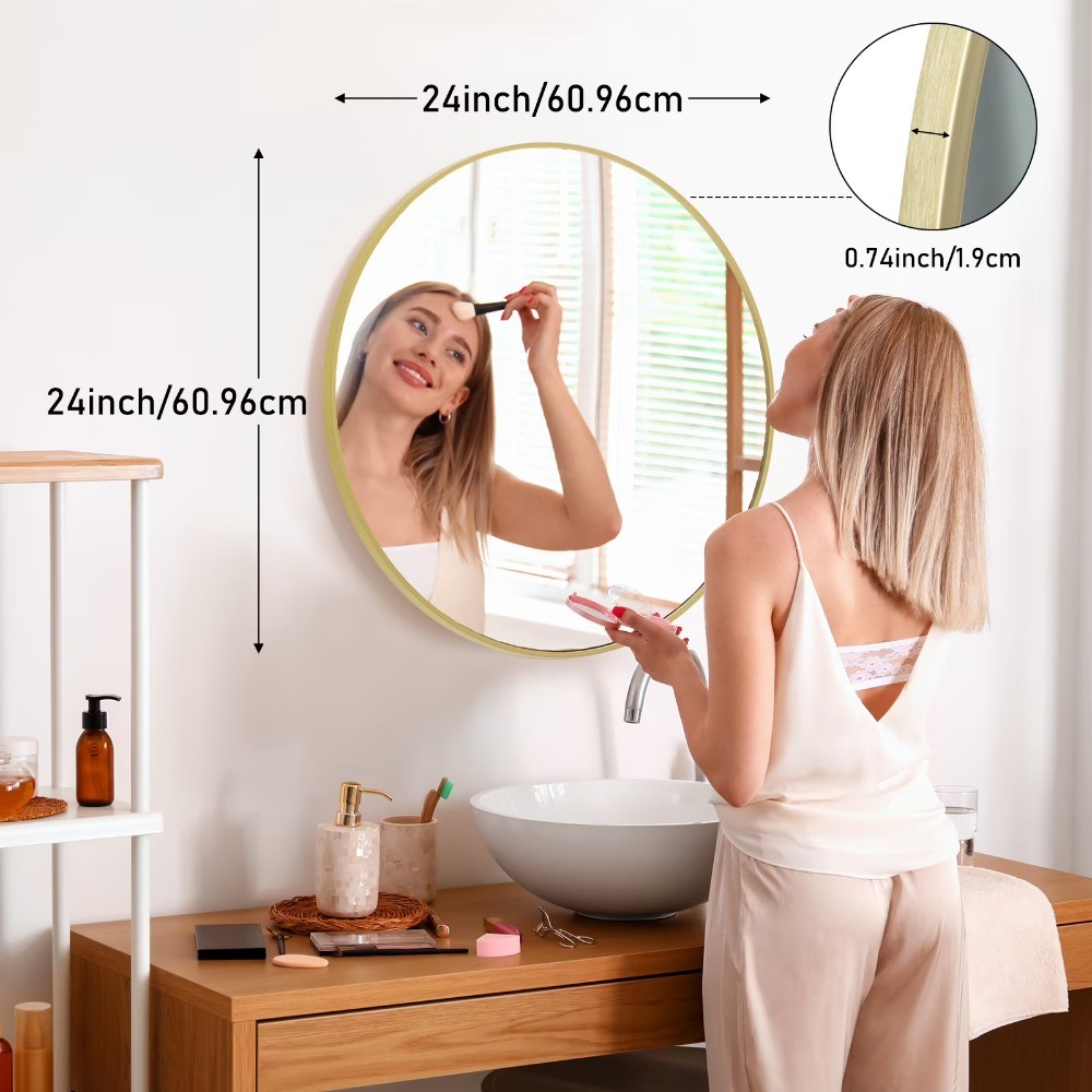 24-inch Round Bathroom Vanity Mirror – Shatterproof, Silver-Plated with Rust