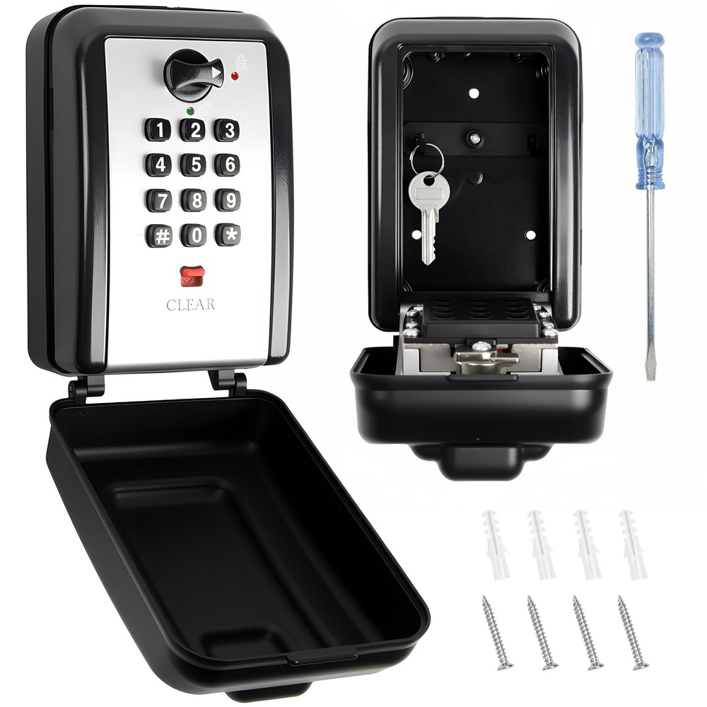 Wall Mount Key Lock Box with 12Digit Resettable Combination, Weatherproof Out...