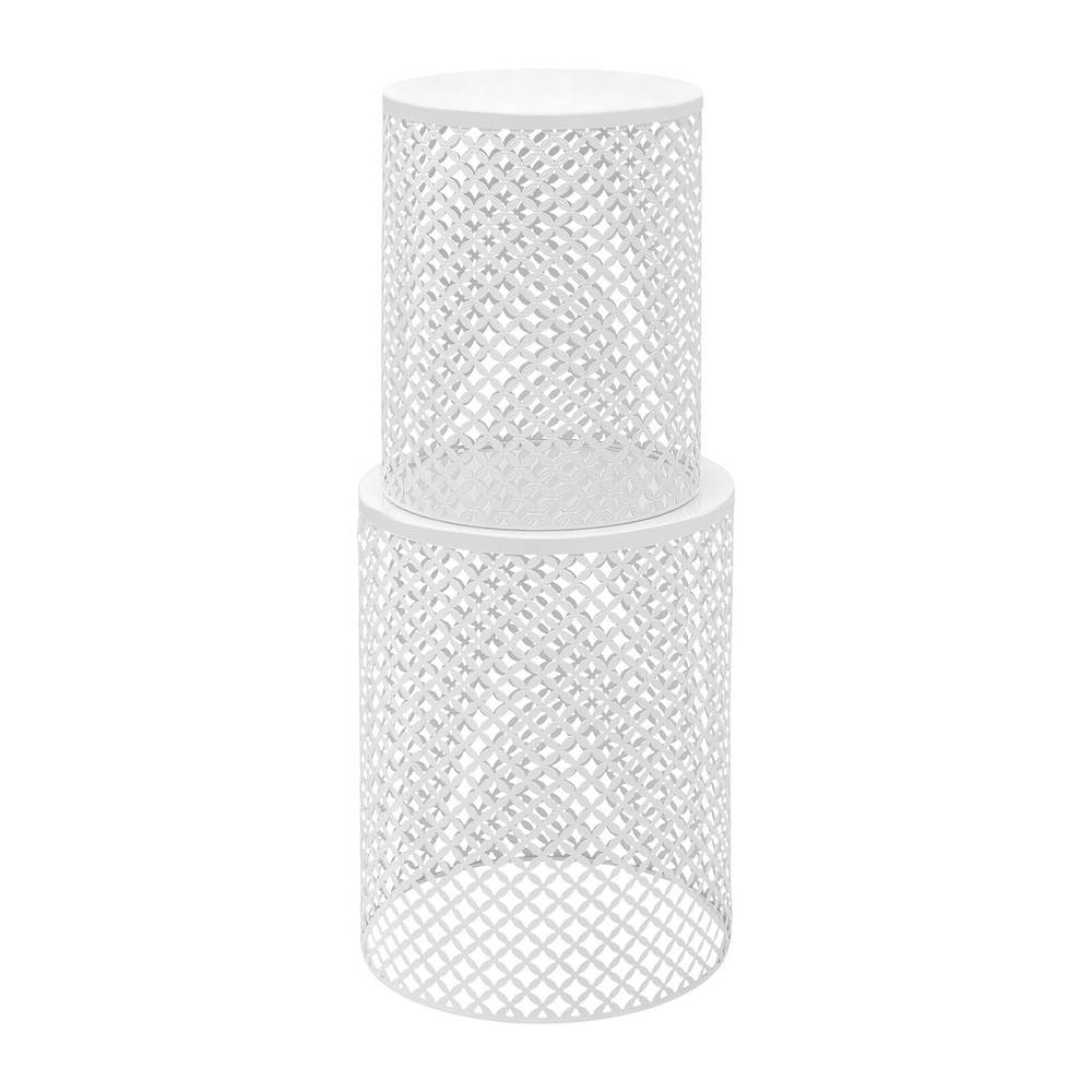 2PCSModern In/Outdoor Side Table Metal Frame Accent Table Round End Table Decor