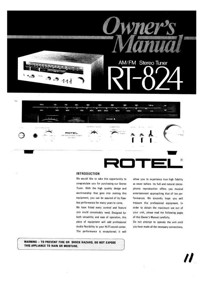 Rotel RT-824 Tuner Owners Manual