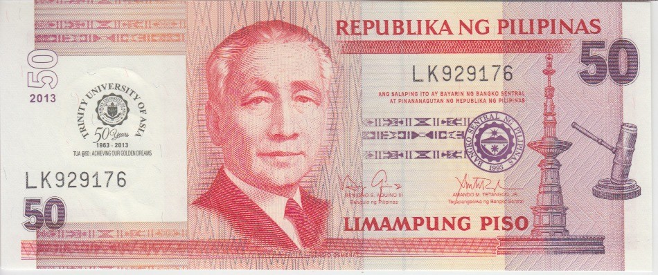 Philippines Banknote P216 50 Piso Comm. Trinity University UNC 2001